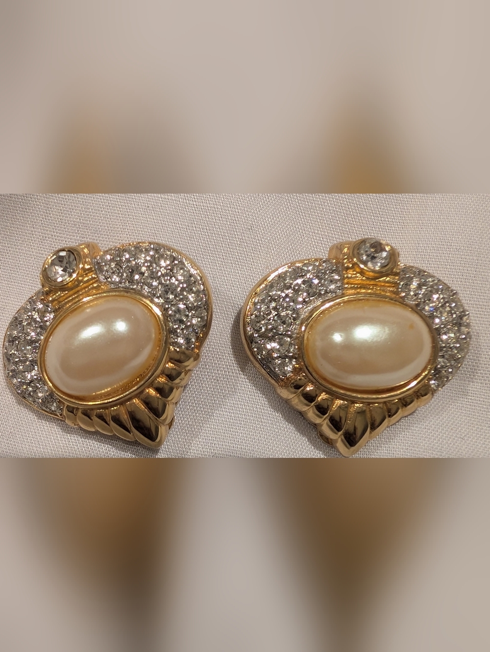 Gold-Tone Pearl & Crystal Clip-On Earrings - Classic Women's Jewelry